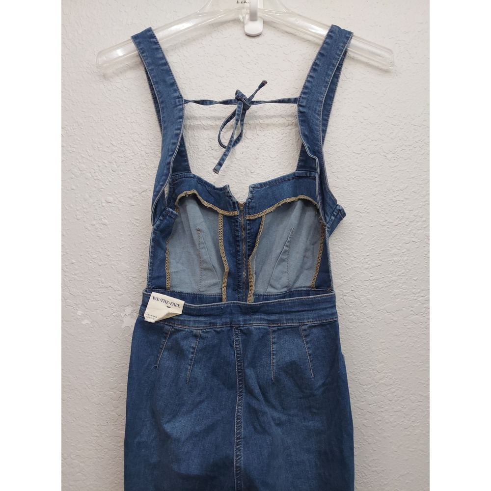 WE THE FREE PEOPLE Denim Overalls 4 Blue Curvy 2nd Ave Bootcut Fit Raw Hem - Picture 5 of 14